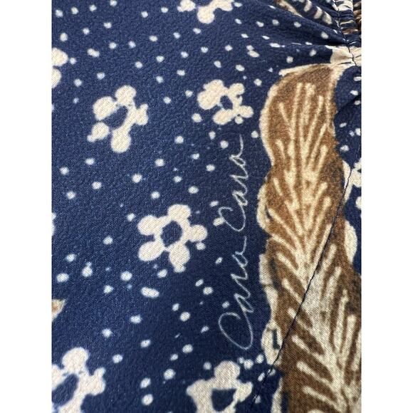 Cara Cara Tanglewood Dress Batik Navy Blue Midi Cinch Waist Long Sleeve Boho S - Picture 8 of 14